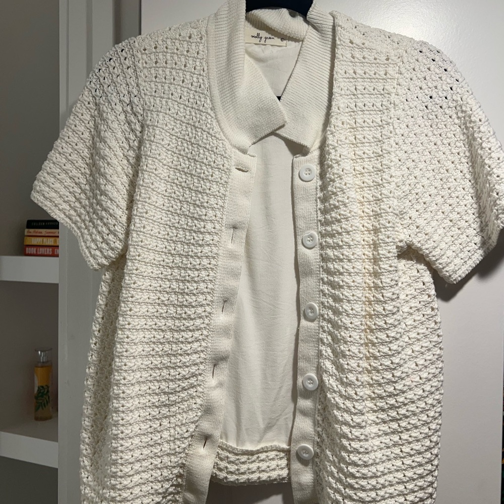 White Open-Knit Cardigan Sweater